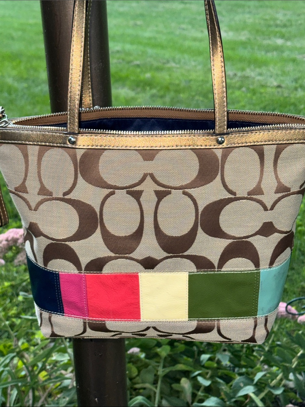 Coach Signature Canvas Tote with Multicolor Accent - Brown/Beige - Picture 2 of 14